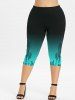 Plus Size Feathers Printed Ombre Capri Leggings -  