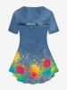 Plus Size 3D Denim Paint Splatter Printed Tee -  