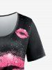 Plus Size Valentines Love Heart Lip Printed Short Sleeves Tee -  