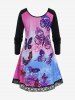 Plus Size Tie Dye Butterfly Print Lace Insert Keyhole T-shirt -  