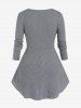 Plus Size Plaid Ruffles Long Sleeves T Shirt with Tie -  