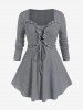 Plus Size Plaid Ruffles Long Sleeves T Shirt with Tie -  