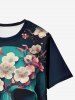 Gothic Skull Flower Print Short Sleeve T-shirt -  