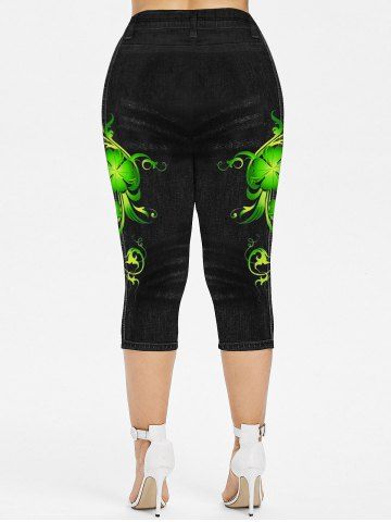 Plus Size St Patrick's Day 3D Jeans Clovers Printed Capri Leggings