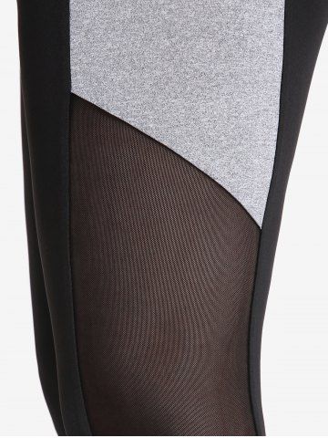Plus Size Mesh Panel Colorblock Capri Leggings