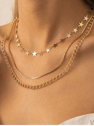 Vintage Star Layered Clavicle Necklace -  