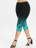 Feathers Printed Ombre Cold Shoulder Tee and Leggings Plus Size Matching Set -  