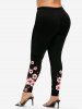 Gothic Floral Skull Print Open Shoulder Top and Floral Skull Print Leggings Outfit -  