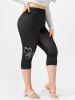 Débardeur Tordu Brodé Motif de Cœur en Dentelle de Grande Taille et de Legging Court - Blanc 