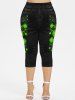 Plus Size St Patrick's Day 3D Jeans Clovers Printed Capri Leggings -  
