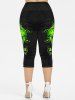 Plus Size St Patrick's Day 3D Jeans Clovers Printed Capri Leggings -  