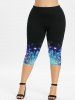 Plus Size Fireworks American Flag Printed Patriotic Capri Leggings -  