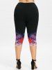 Plus Size Fireworks American Flag Printed Patriotic Capri Leggings -  