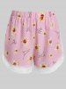 Plus Size Floral Print Lace Panel Shorts Pajamas Set -  