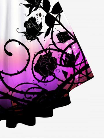 Flower Printed Ombre Crisscross Plunging Tee and 3D Jeans Leggings Plus Size Summer Matching Set