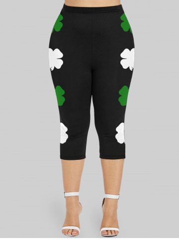 Plus Size Clover Printed Saint Patrick's Day Capri Leggings