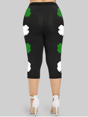Plus Size Clover Printed Saint Patrick's Day Capri Leggings