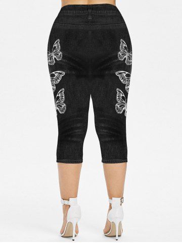 Plus Size 3D Denim Butterfly Printed Capri Leggings