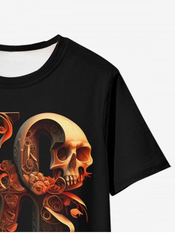 Gothic Love Skull Floral Graphic Tee