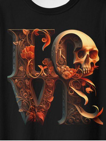 Gothic Love Skull Floral Graphic Tee