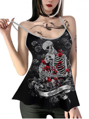 Gothic Skeleton Rose Print Cami Top - BLACK - 2X | US 18-20