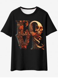 Gothic Love Skull Floral Graphic Tee -  