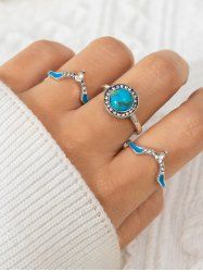 3Pcs Vintage Rhinestone Turquoise Decor Rings -  