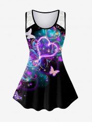 Plus Size Butterfly Heart Printed Lace Insert Tank Top -  