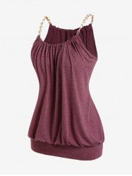 Plus Size Chains Pleated Blouson Tank Top -  