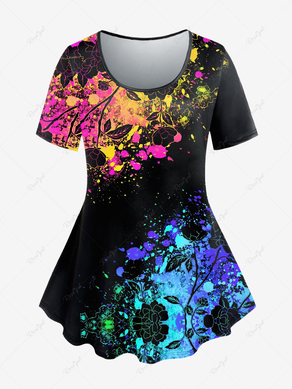 Best Plus Size Short Sleeves Paint Splatter Printed Tee  