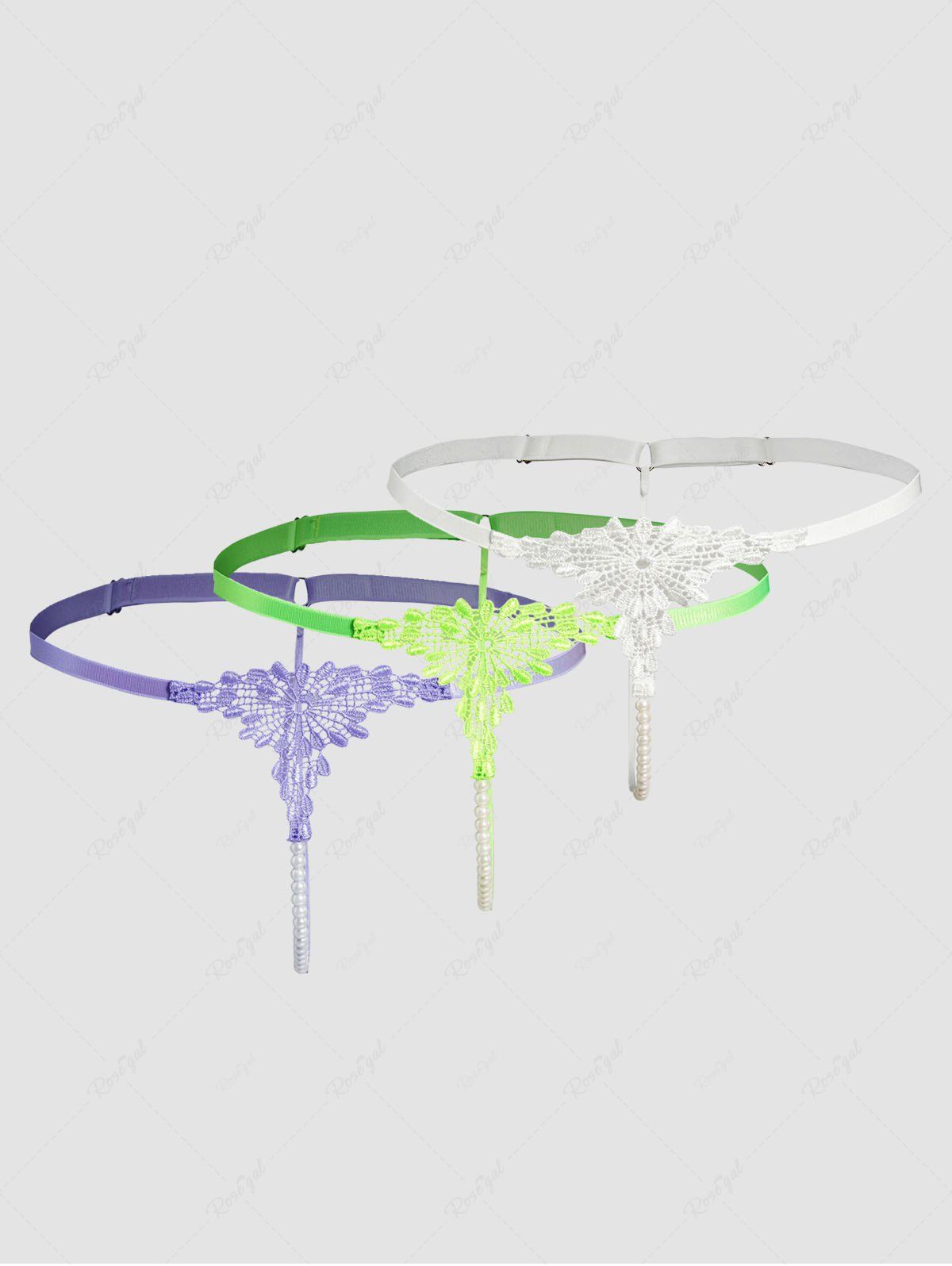 3Pcs T-Feuille Réglable Fausse Perle Délicate Multi Taille Unique