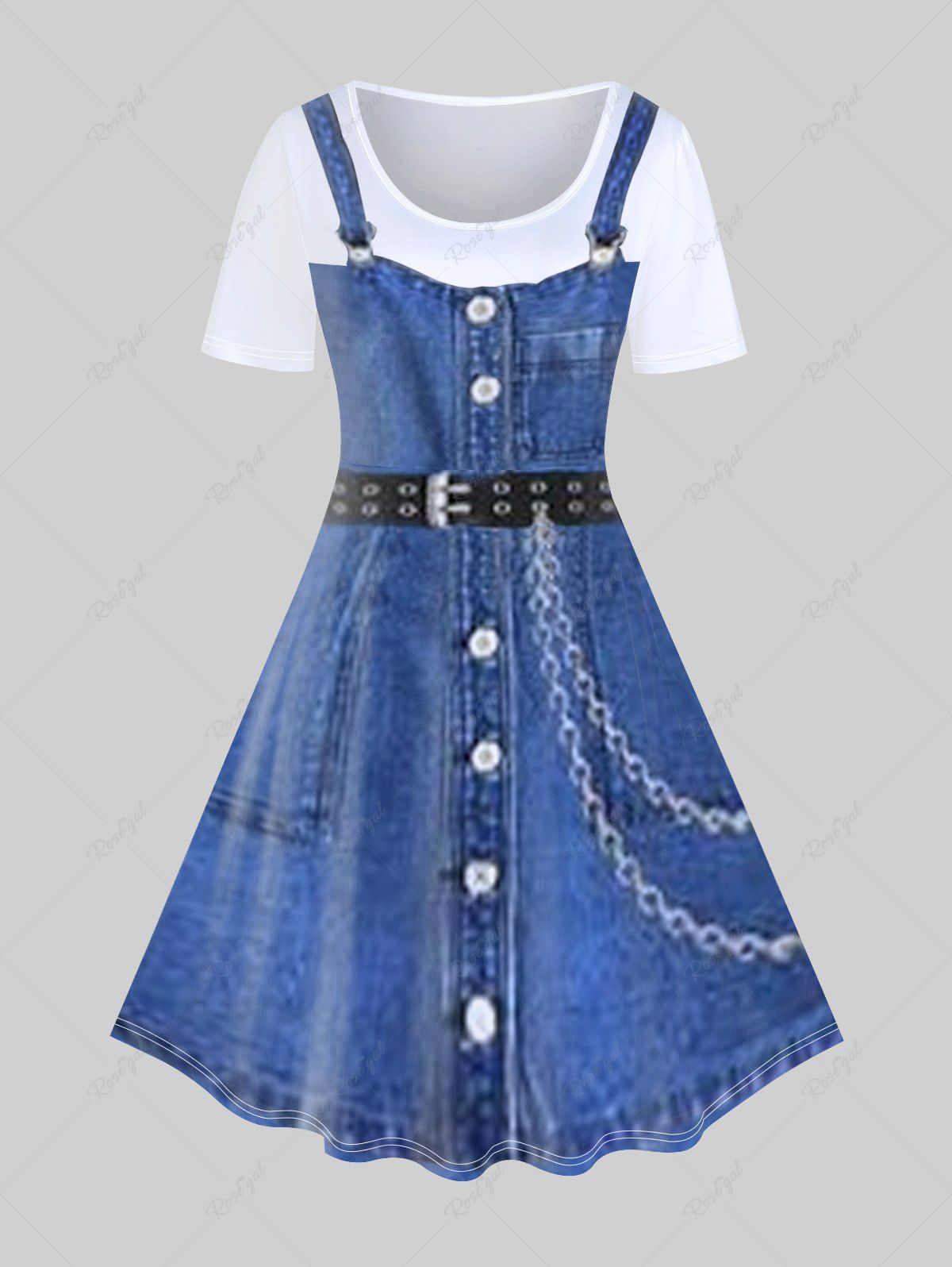 Online Plus Size 3D Jean Print A Line Tee Dress  