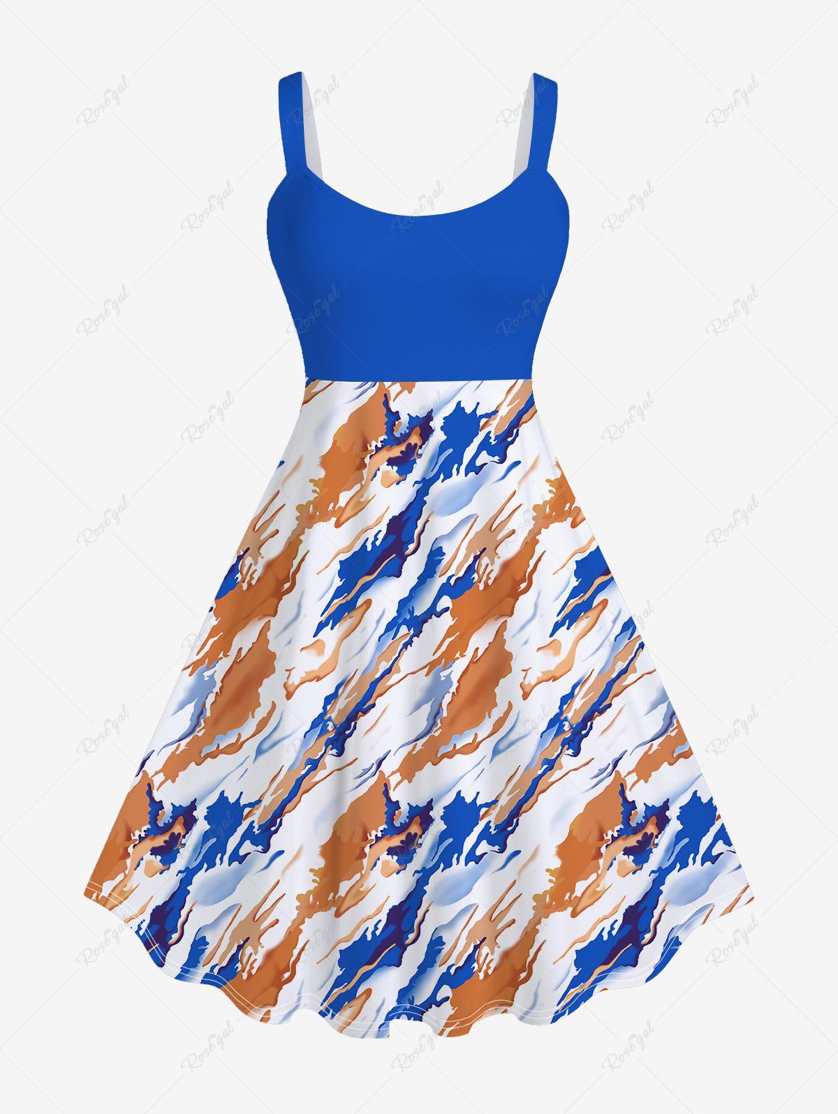 Store Plus Size Abstract Print A Line Sleeveless Dress  