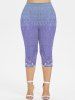 3D Abstract Print Tee and Cropped Leggings Plus Size Summer Matching Set -  