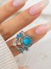 3Pcs Vintage Rhinestone Turquoise Decor Rings -  