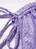 Robe Plissée Superposée Fleur en Dentelle à Taille Haute à Col Plongeant - Violet clair S