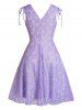Robe Plissée Superposée Fleur en Dentelle à Taille Haute à Col Plongeant - Violet clair L