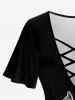 Plus Size Butterfly Printed Crisscross Short Sleeves Tee -  