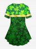 Plus Size St Patrick's Day Allover Bow Leaf Print T-shirt -  