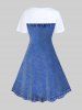 Plus Size 3D Jean Print A Line Tee Dress -  