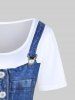 Plus Size 3D Jean Print A Line Tee Dress -  