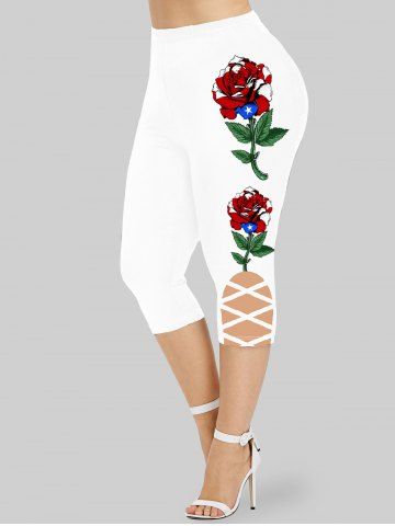 Legging Capri 3D Drapeau Américain Rose Imprimée de Grande Taille