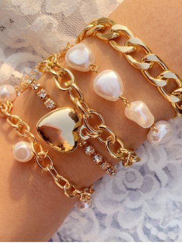5Pcs Baroque Shaped Pearl Heart Bracelets - GOLDEN