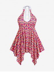 Plus Size Heart Printed Crisscross Backless Padded Handkerchief Tankini Swimsuit -  