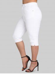 Plus Size Solid Zipper Fly Capri Pants with Pockets -  