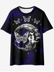 Gothic Butterfly Skull Moon Print Tie Dye T-shirt -  