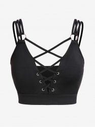 Plus Size Lace Up Rings Strappy Crop Top -  