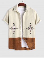 Ethnic Style Colorblock Embroidered Corduroy Short Sleeves Shirt -  