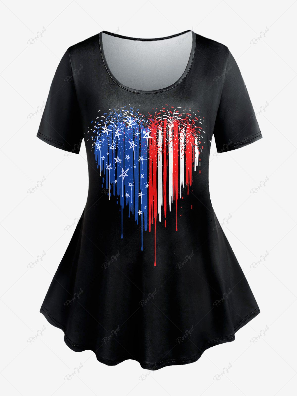 Outfits Plus Size American Flag Heart Printed Patriotic Tee  