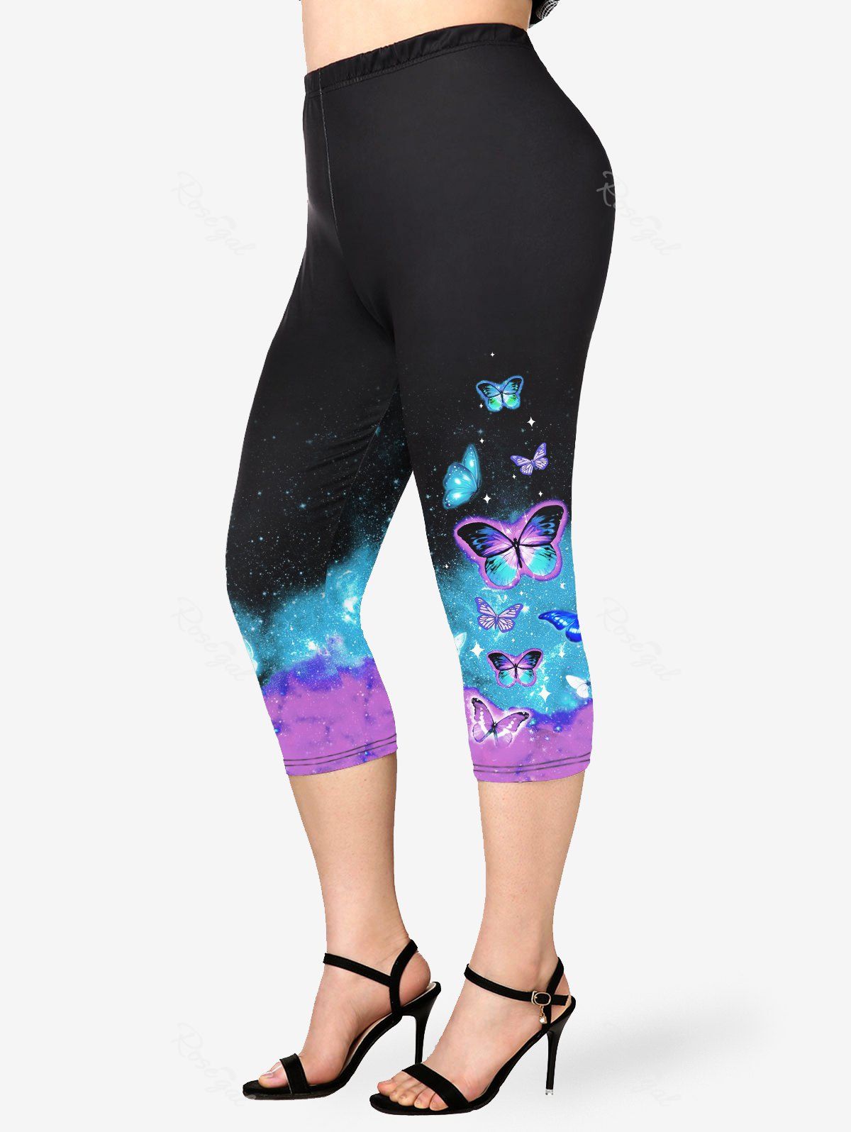 Legging Capri Papillon Galaxie Imprimé de Grande Taille Pourpre  S | US 8